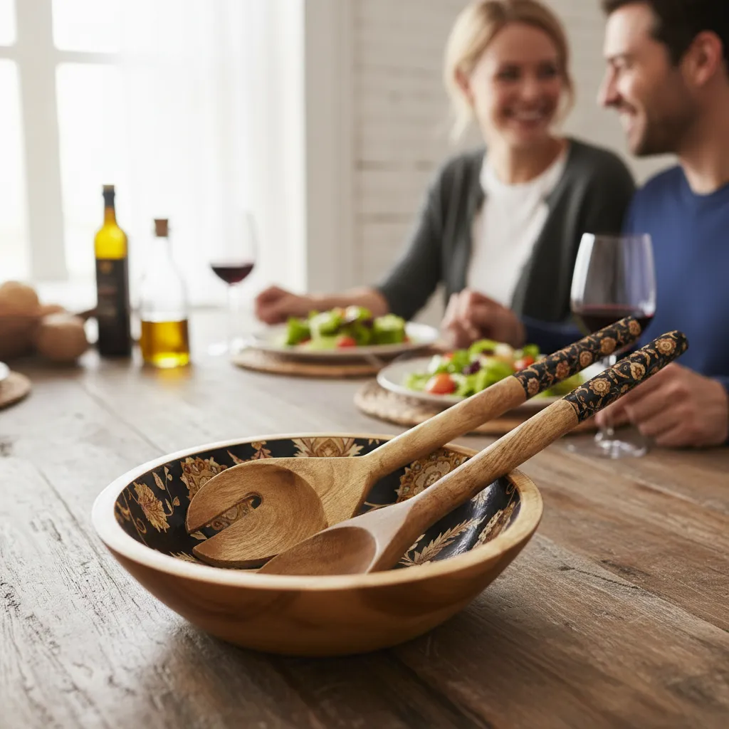 P4 Premium Decal Enameled  Eco-Friendly Wood Serving Bowl - Organic Decal Enameled