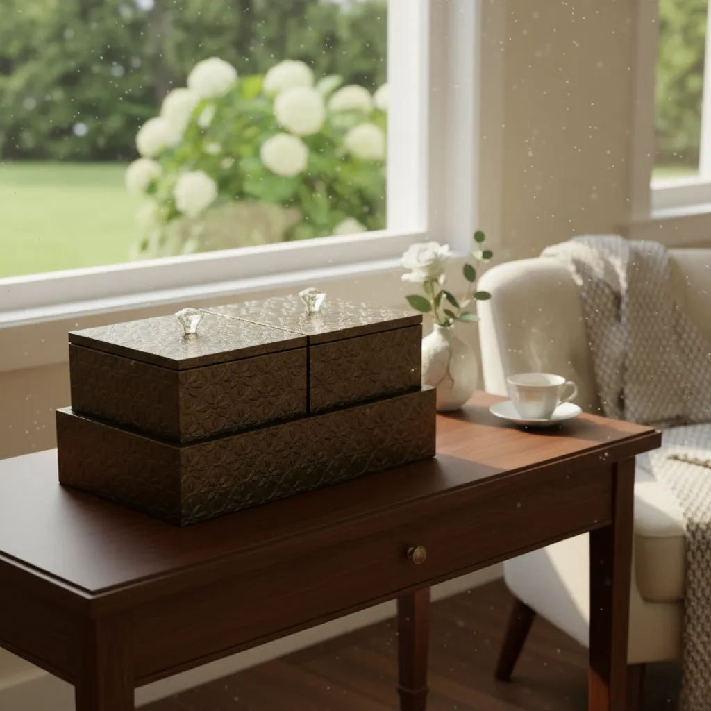 P3 Luxury Metal Embossed Storage Box with Crystal Knob – Tea Bags Box