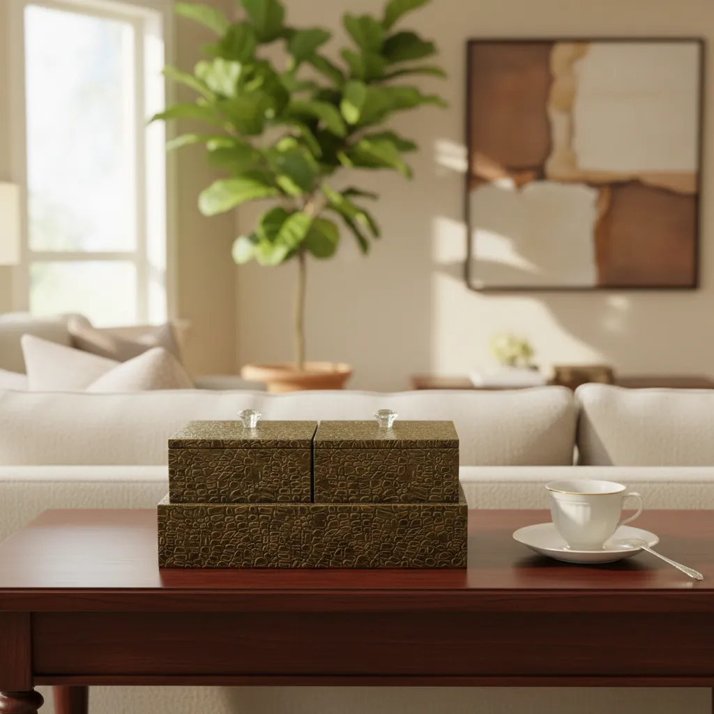 P9 Elegant Antique Embossed – Multi-Layer Decorative Wood Box with Dark Finish