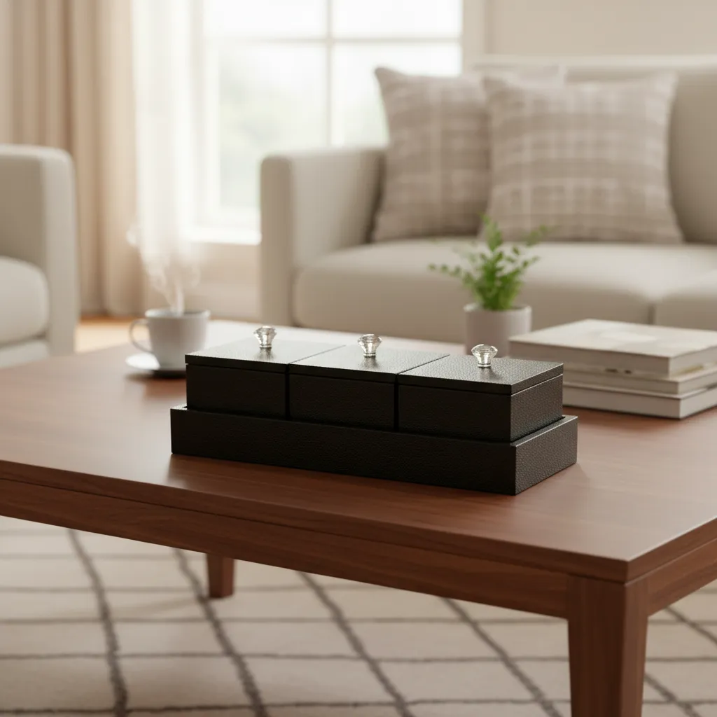 P10 Elegant 3-Compartment Embossed Floral Serving Tray – Handcrafted Wooden Tea & Snack Organizer