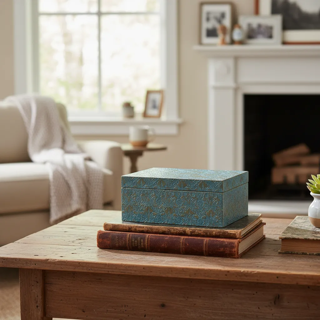 P11 Handcrafted Floral Wooden Tea & Keepsake Box – Two-Tier Stackable Storage