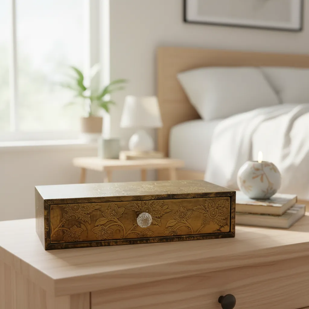 Luxury Metallic Tissue Box Holder with Raised Embossed Floral Pattern – Premium High-Quality