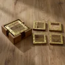 Artisan Made Square Wood Coasters with Hammered Brass Frame and Rivet Accents