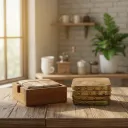 P4 Handcrafted Mango Wood & Brass Coaster Set with Storage Holder