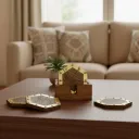 Artisan Square Wood & Metal Coasters with Rivet Accents (Set of 4)