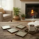 P13 Artisanal Round Mango Wood & Metal Alloy Coasters with Riveted Banding