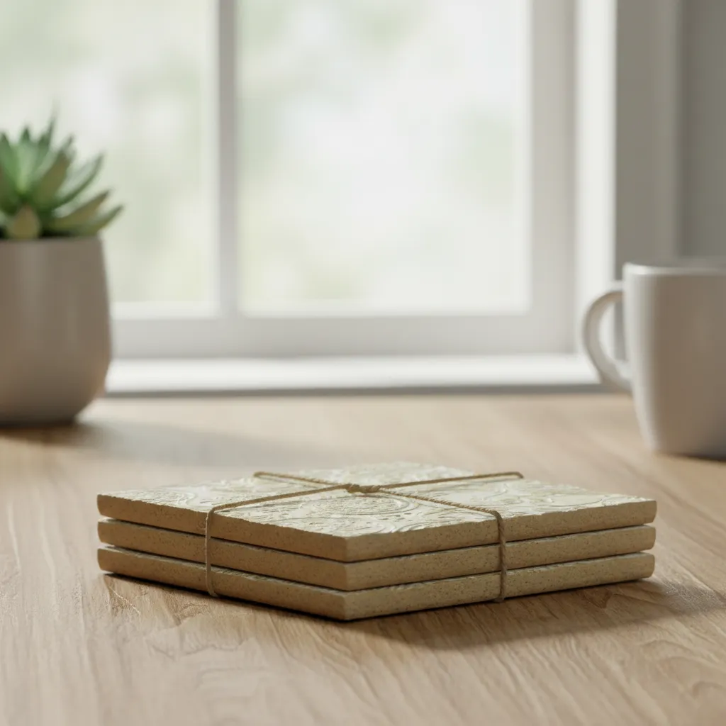 Handcrafted Mango Wood & Metal Coaster Set with Solid Wood Holder (Set of 4)