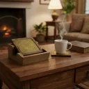 P19 Handcrafted Mango Wood & Metal Coaster Set with Solid Wood Holder (Set of 4)