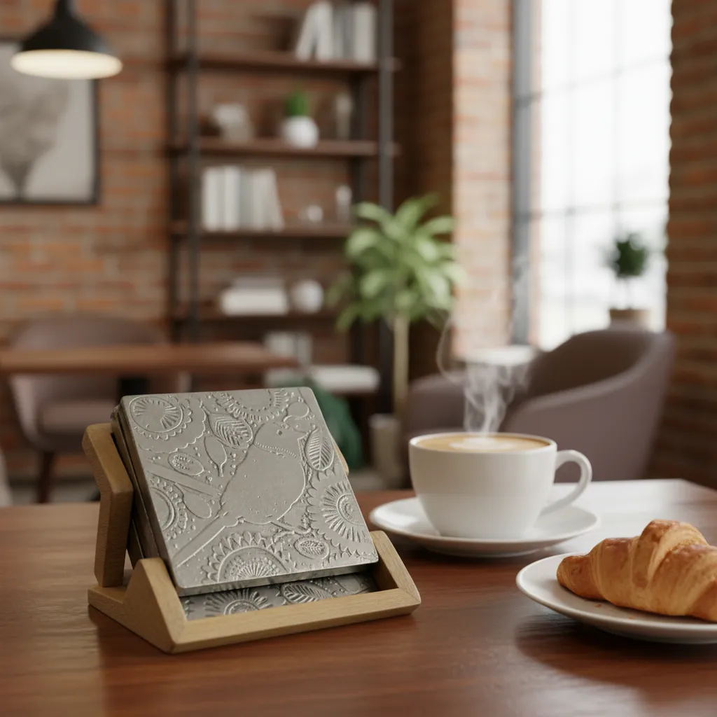 Artisanal Square Wood & Brass Coasters with Storage Box
