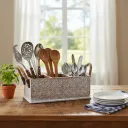 P1 Farmhouse Triple-Compartment Wooden Caddy with Natural Rope Handles