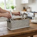 Distressed White Decorative Utensil Organizer & Tabletop Storage Box
