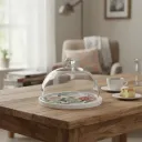 P3 Compact 10-Inch Acacia Wood Dessert Pedestal – Clear Glass Cloche