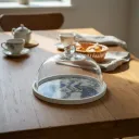 Handcrafted Medium Wooden Cake Tray – Glass Cloche with Luxury Handle and Beaded Border