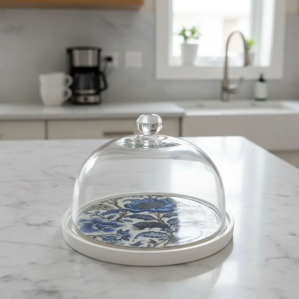 P6 Premium 10" Wooden Dessert Stand – Stylish-Accented Glass Cloche for Apartment & Small Kitchens