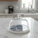 P6 Premium 10" Wooden Dessert Stand – Stylish-Accented Glass Cloche for Apartment & Small Kitchens