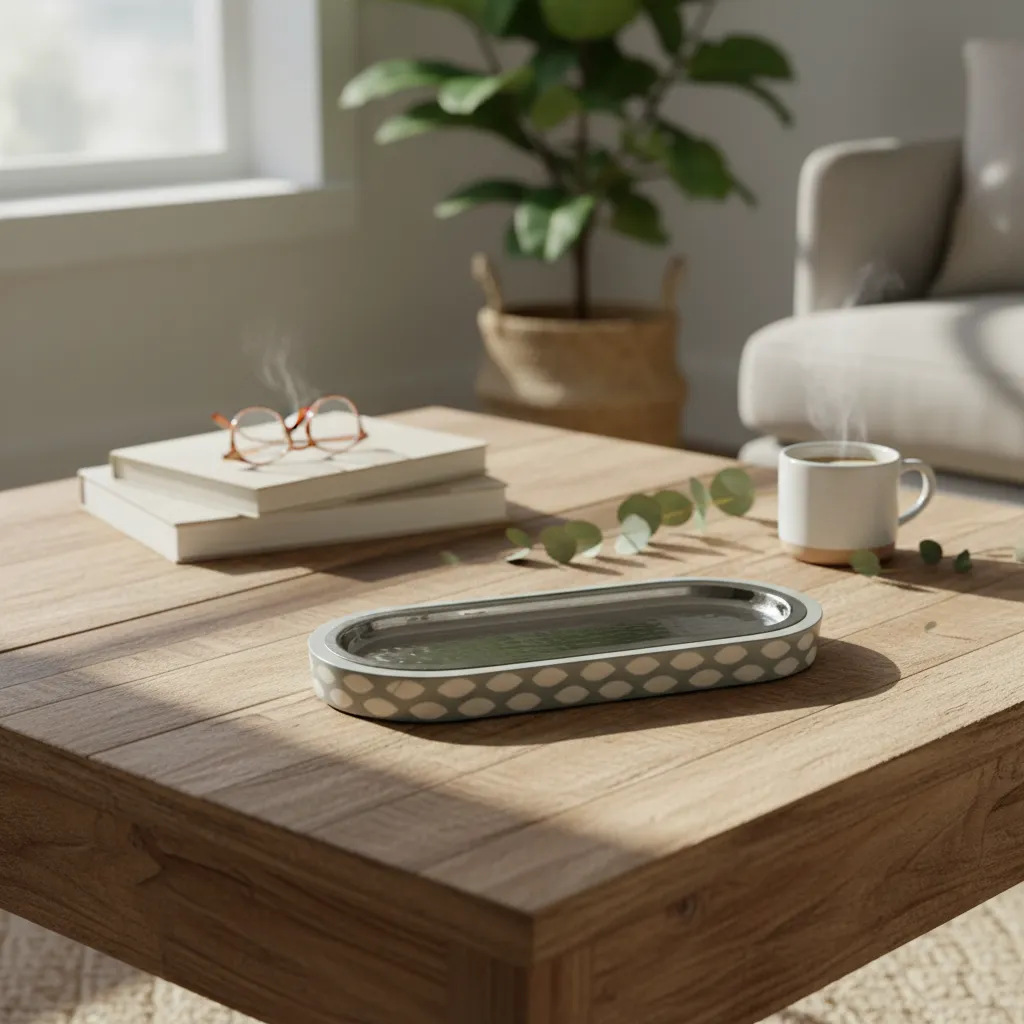 Eco-Friendly Serving Tray - Food-Safe Wooden Platter with Hexagon Motif