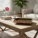 P4 Eco-Friendly Decorative Artisanal Tray - Food-Safe Round Platter with Resin Hexagon Motif