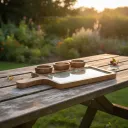 Handcrafted Mango Wood Serving Platter with Floral Inlay & 3 Dip Bowls