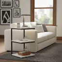 Handcrafted Square 3-Shelf C-Shaped End Table – White Bone Inlay