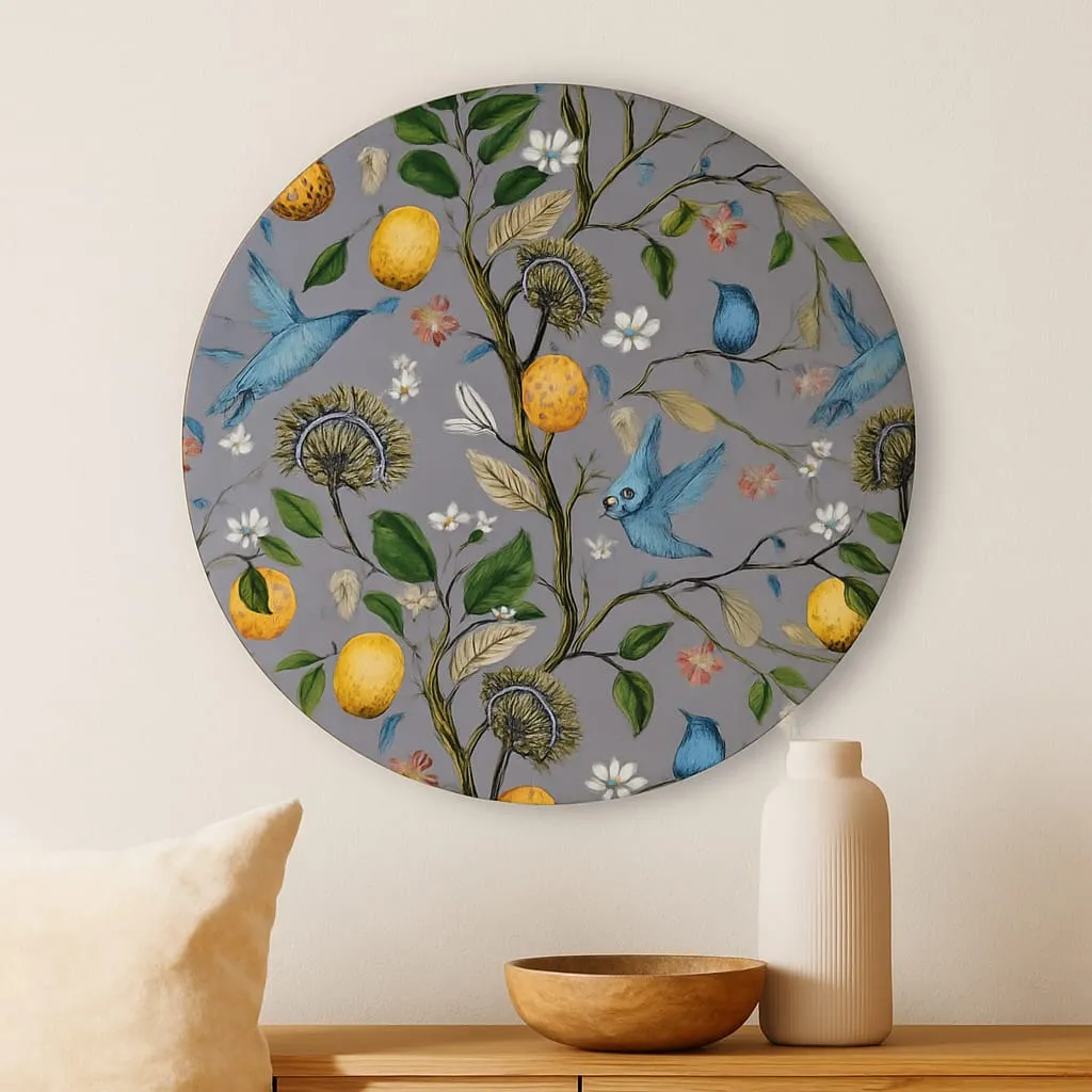 Enchanted Lemon Grove & Hummingbird Lustrous Enamel Wall Art (10inch)
