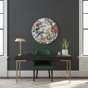 Lustrous Enamel Botanical Songbird Medallion - Vibrant Wooden Wall Decor