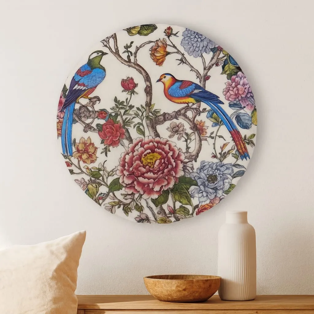 Lustrous Enamel Botanical Medallion - Premium Wooden Wall Art (10inch)