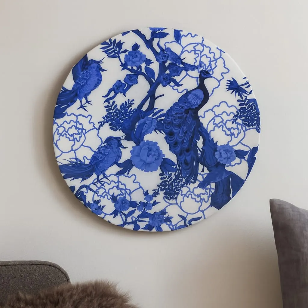 Vibrant Botanical Decal Circular Wooden Plaque with High-Gloss Finish