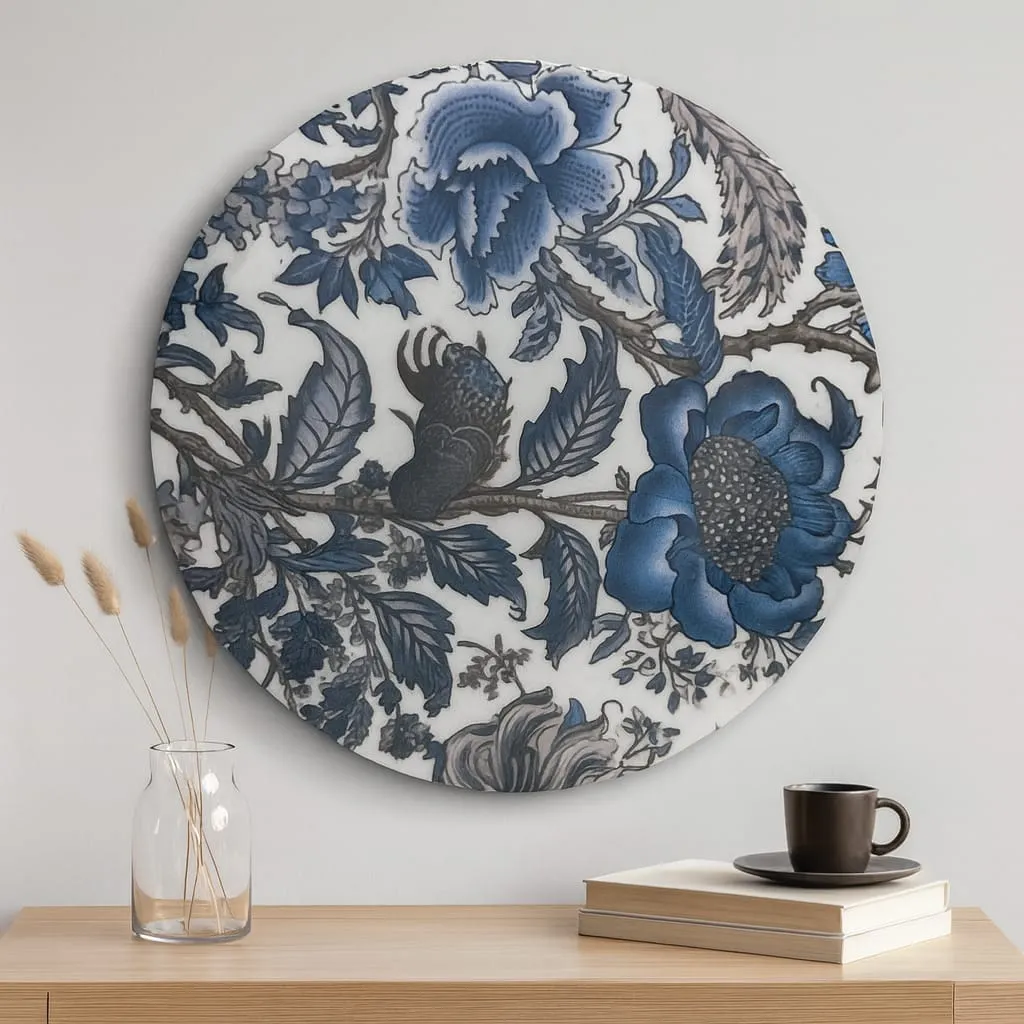 Lustrous Enamel Botanical Bird Circular Wall Art with Vibrant Decal Insert (10inch)