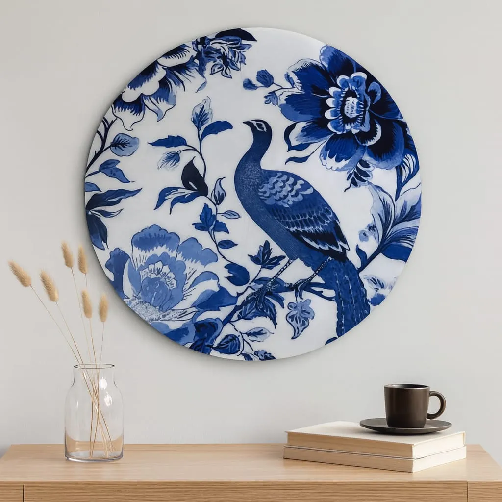 Handcrafted Botanical Songbird Circular Wall Decor with Vibrant Decal Insert