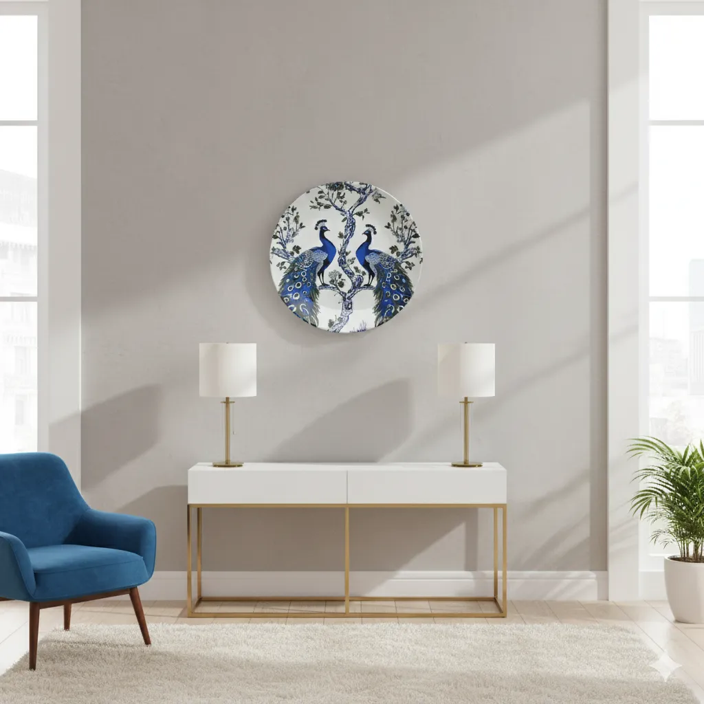 Handcrafted Circular Botanical Wall Art with Vibrant Decal Insert and Enamel Finish (10inch)