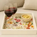 P32 Whimsical Watercolor Floral & Bird Wooden Serving Tray