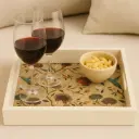 Cream Wooden Serving Tray with Vintage Botanical & Hummingbird Design