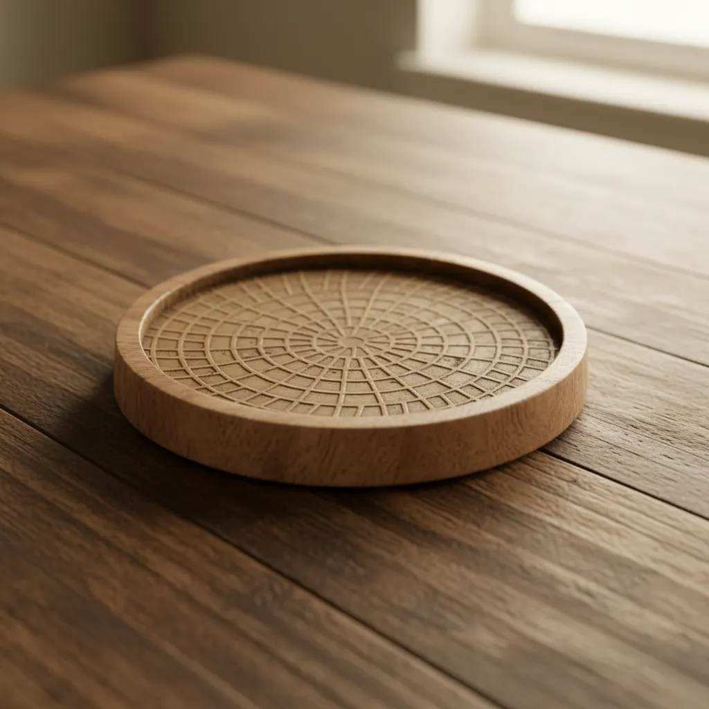 P1 Eco-Friendly Handcrafted Wooden Trivet with Raised Rim & Moisture-Wicking Texture