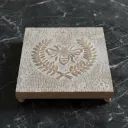 White-Washed Natural Wood Decorative Trivet: 8-Inch Square Display Stand with Elevated Feet