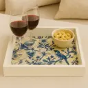 Cream Wooden Serving Tray with Classic Blue & White Bird and Floral Print