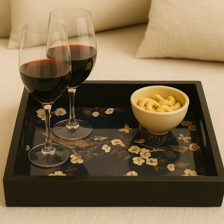 Elegant Golden Birds Decorative Serving Tray