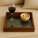 P42 Rustic Speckled Teal & Brown Wooden Serving Tray