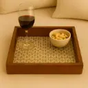 Mid-Century Modern Geometric Pattern Wooden Tray