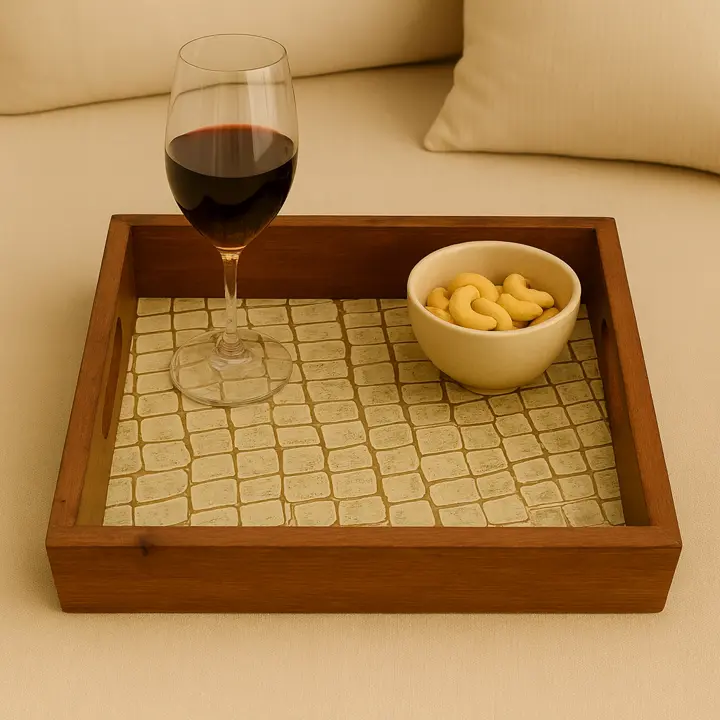 P46 Textured Cobblestone Pattern Wooden Serving Tray (10inch)