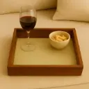 P47 Rustic Wooden Serving Tray with Subtle Gold Scroll Pattern