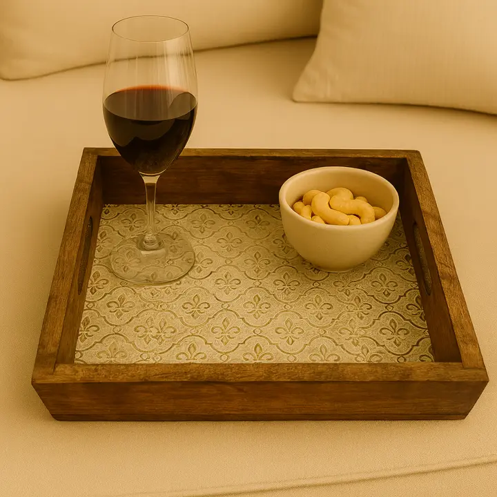 Regal Fleur-de-Lis Pattern Wooden Serving Tray