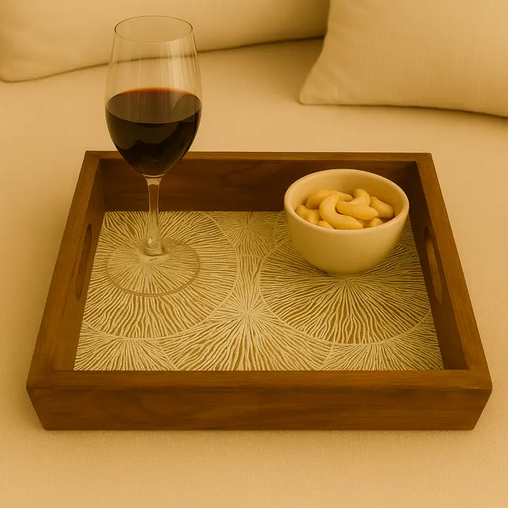 Organic Radial Pattern Wooden Serving Tray