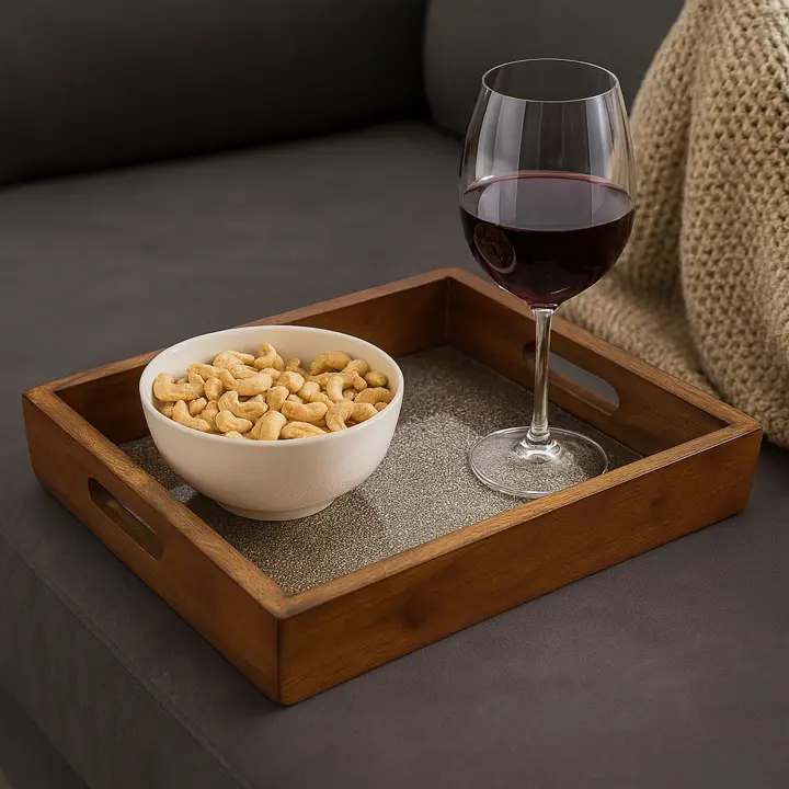 Classic Wooden Serving Tray with Polished Dark Inlay
