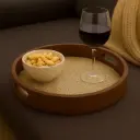 Round Wooden Serving Tray with Modern Concentric Circle Pattern