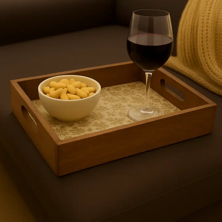 P53 Rectangular Wooden Serving Tray with Golden Maple Leaf Pattern (14*10)