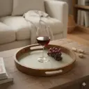 Round Wooden Serving Tray with Golden Floral Mandala Design