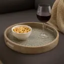 P57 Round Wooden Serving Tray with Elaborate Mandala/Geometric Pattern 