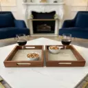 P64 Classic Wooden Serving Tray with Ornate Scrollwork Pattern Inlay