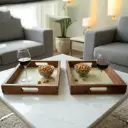 P71 Contemporary Rectangular Wooden Serving Tray with Radial Circle Design