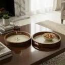 Modern Round Wooden Serving Tray with Geometric Circle Design